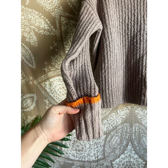 The Maeve Mock-Neck Color-Tipped Sweater in Taupe - Picture 6 of 11